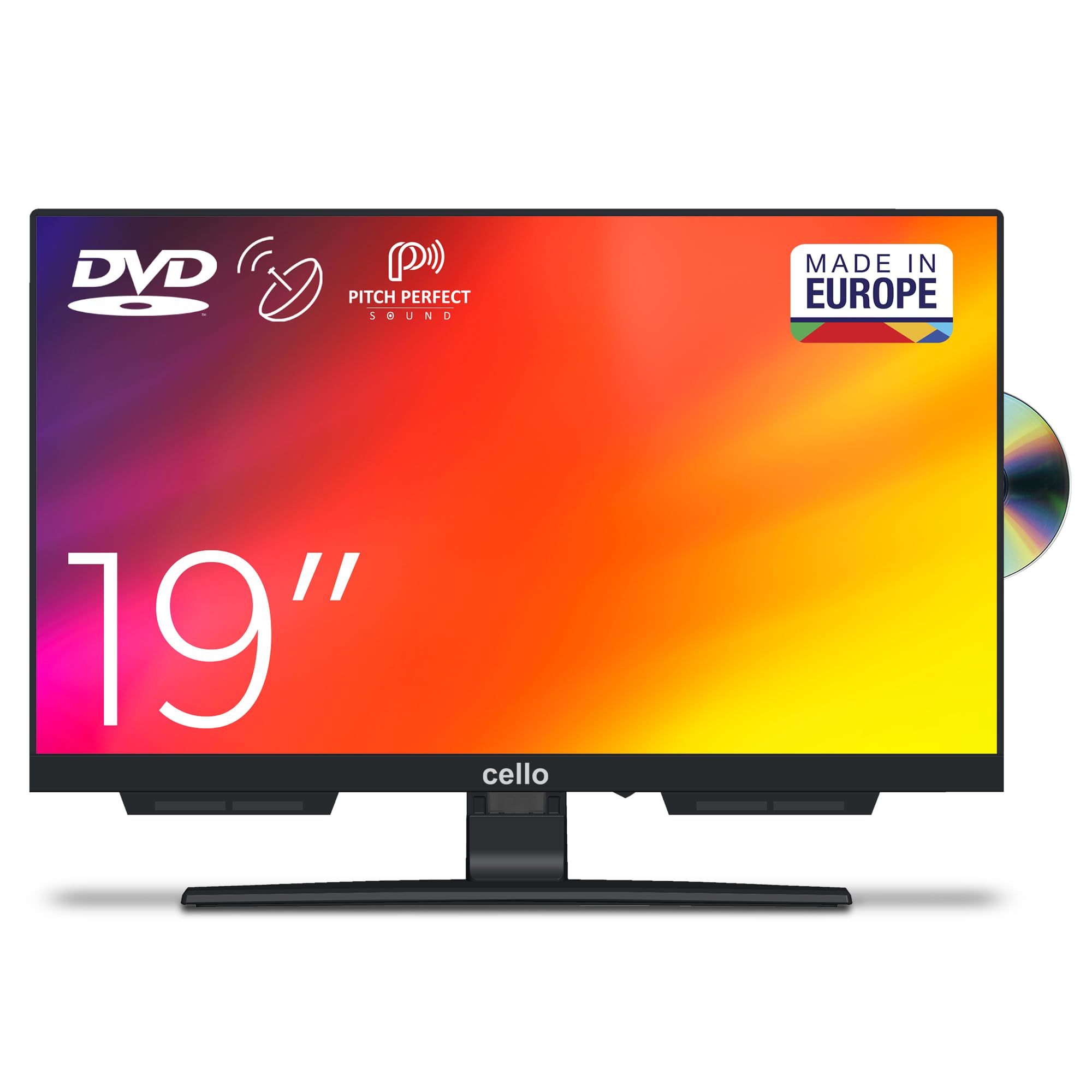 Cello C1924F 19" Zoll TV Rahmenlos Integrierter DVD-Player Triple Tuner (DVB-C/-S2/-T2) Pitch Perfect Sound Ideal für kleine Räume