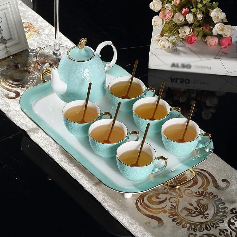 Light Luxury Gold Rimmed Bone China Coffee Cups Saucers Household Afternoon Tea Sets Utensils with Trays