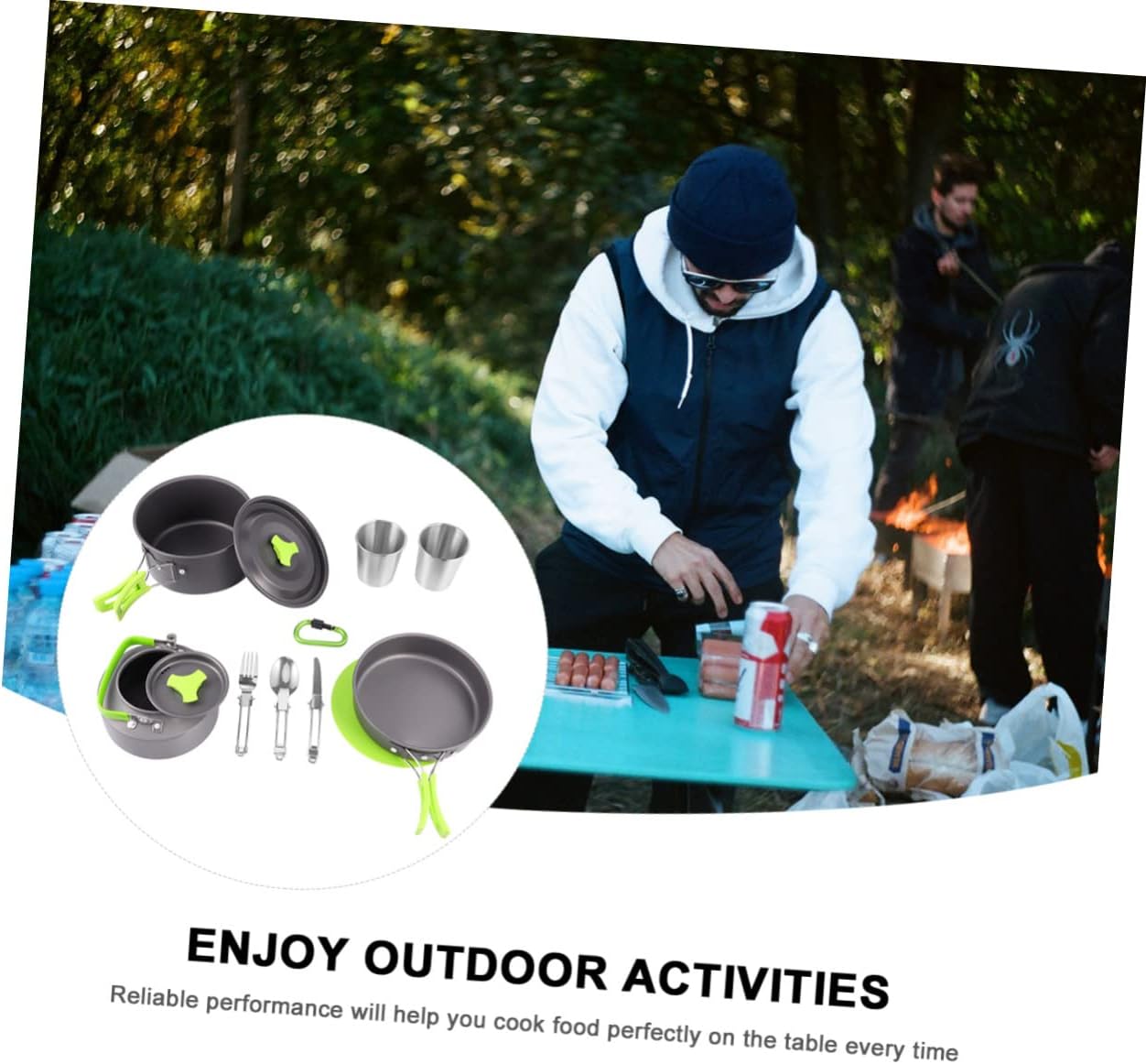 BESTonZON 1Set Portable Camping Cookware Kit for People Non Stick Mess with Food Grade Cutting Board for Outdoor Picnic and Hiking Activities