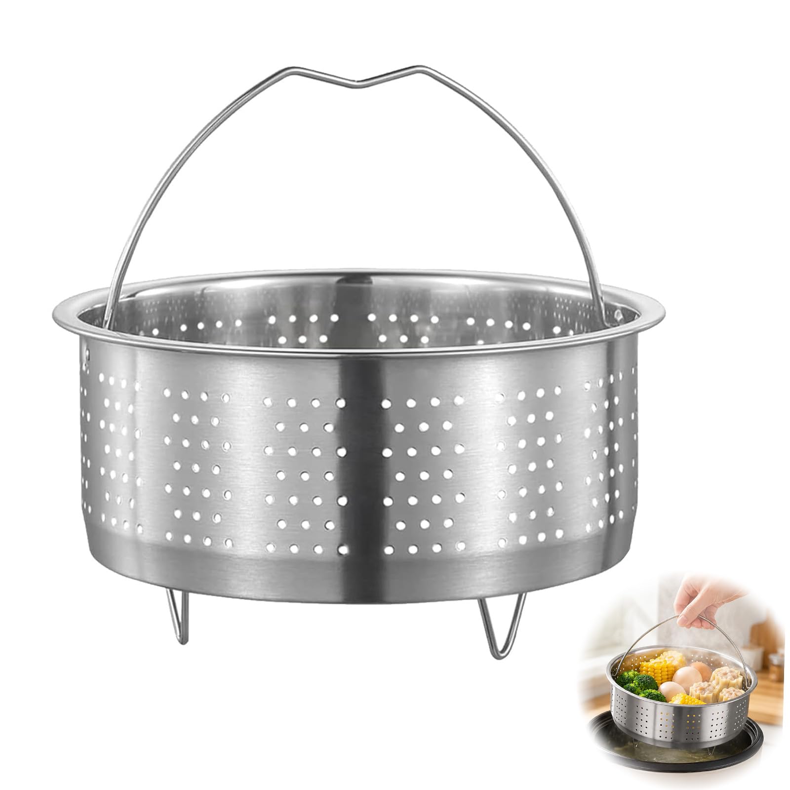 Stainless Steel Steamer Basket,17.5cm Stainless Steamer Insert with Handle,Pressure Cooker Rice Cook Insert Rack for Home Kitchen Pressure Cooker Cooking