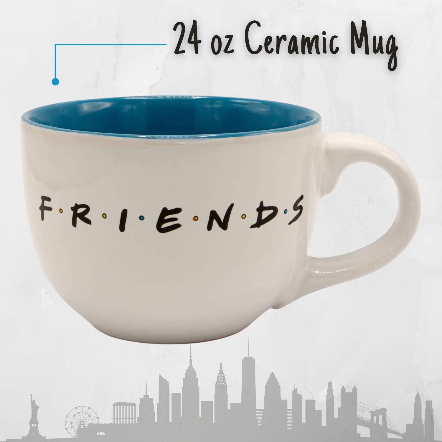 Silver Buffalo Friends Doodle Logo Soup Ceramic Mug, 1 Count (Pack of 1), white, 24 fluid ounce
