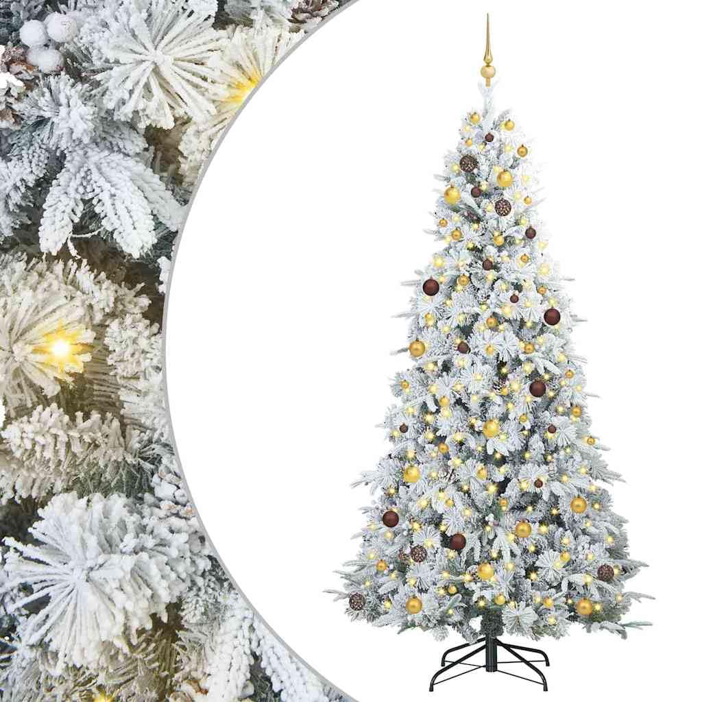 vidaXL Albero di Natale Artificiale con Rami Pieghevoli Bianco 240 cm, Albero di Natale a forma di cono, decorazione resistente, luci festive con stringa bianca calda