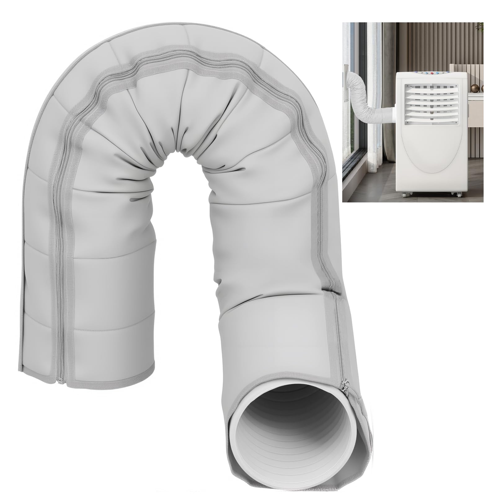 60" Protection Pour Tuyau Climatiseur AGPTEK, Manchon Isolant À Fermeture Éclair Pour Tuyaux De 5" Et 5.9", Housse Portable En EVA, Pour Tous Les Tuyaux D'Évacuation De Climatiseurs Mobiles, Gris