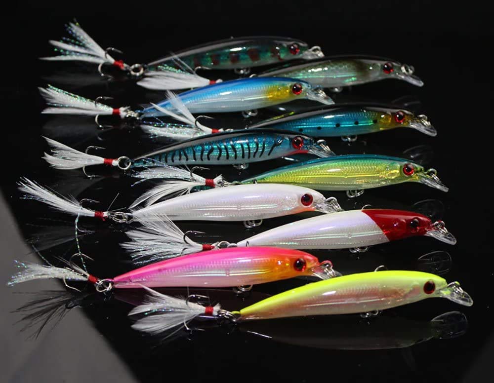 10pcs Hard Plastic Minnow Lures With Feathers & 3D Eyes - Lifelike Swimbait For Bass, Trout, Walleye