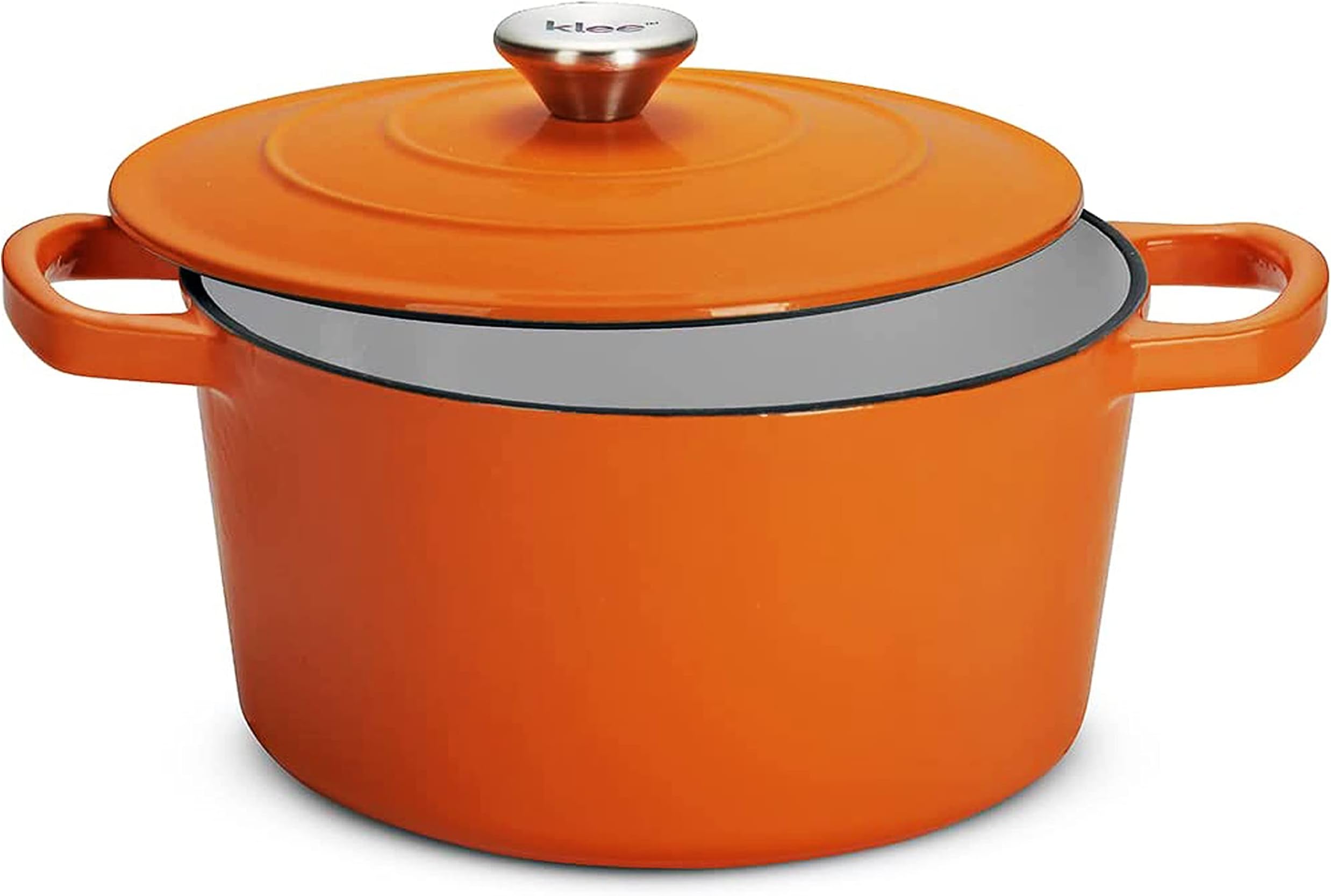 Klee 4-Quart Dutch Oven Pot with Self-Basting Lid (Pumpkin) - Heavy-Duty Enameled Cast Iron Dutch Oven Casserole Dish for Braising, Broiling, Baking, Frying, and More - Oven-Safe Up To 500°F