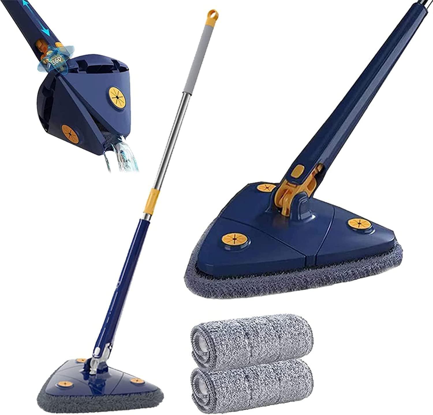 Modern 360° Rotatable Adjustable Triangle Multifunctional Cleaning Mop Triangle Mop with Stainless Steel Long Handle Push-Pull Squeezing Cleaning Mop Dry & Wet Mop for Floor Windows Ceiling