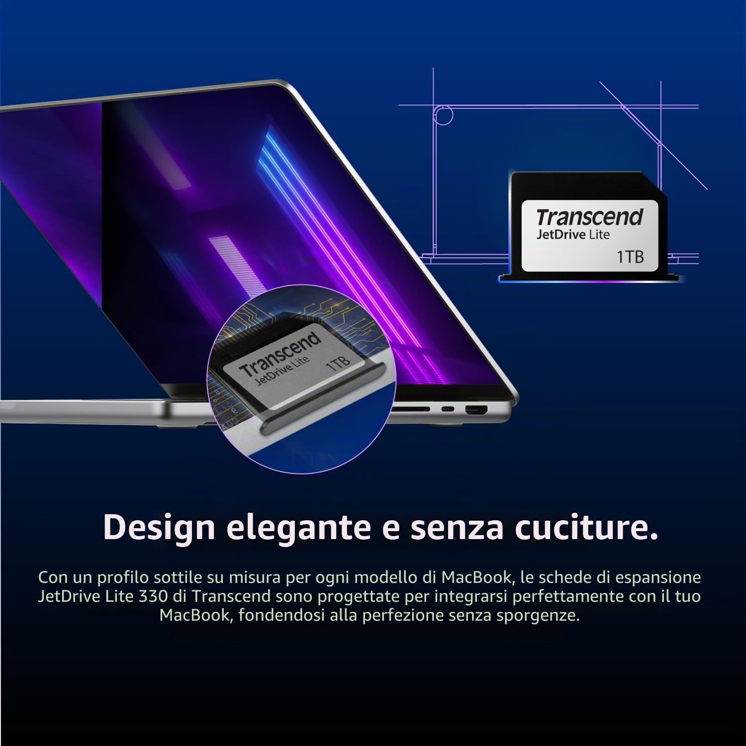 Transcend JDL330 JetDrive Lite 330 da 512 GB, scheda di espansione per MacBook Pro 2021, fino a 95/75 MB/s - TS512GJDL330