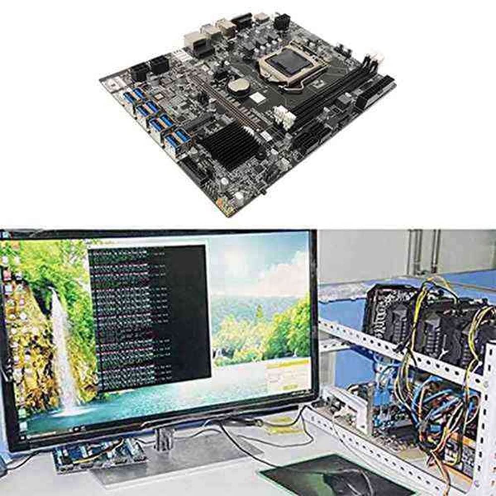 Scheda madre B75 BTC Mining + SATA + CPU G530 + 6 pin a doppio 8 pin+ventola di raffreddamento RGB LGA1155 8XPCIE USB DDR3
