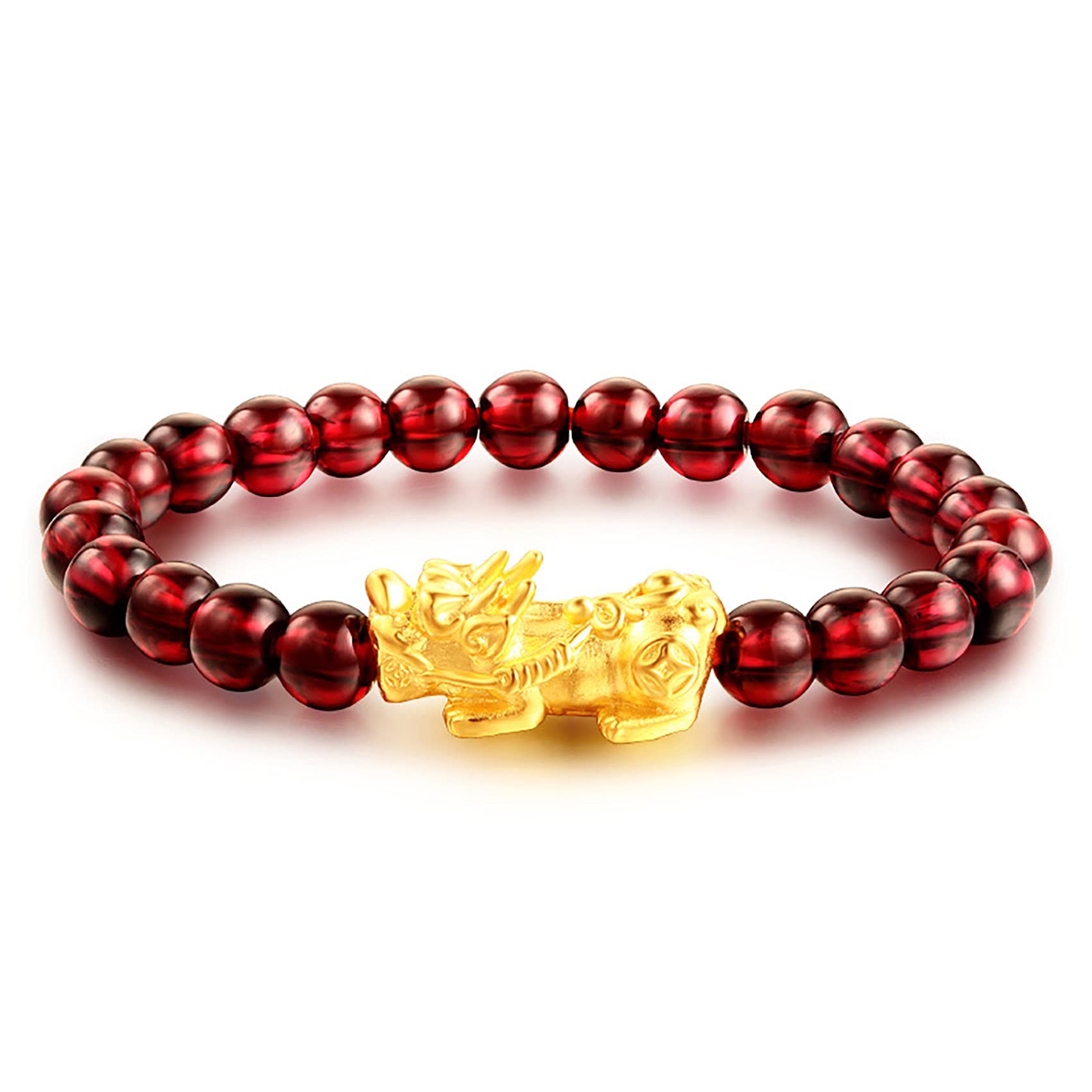 NZPOST Bracelet, Amulet Pixiu/Pi Yao Lucky Charm Bracelet Natural Agates Garnet Red Black Crystals Beaded