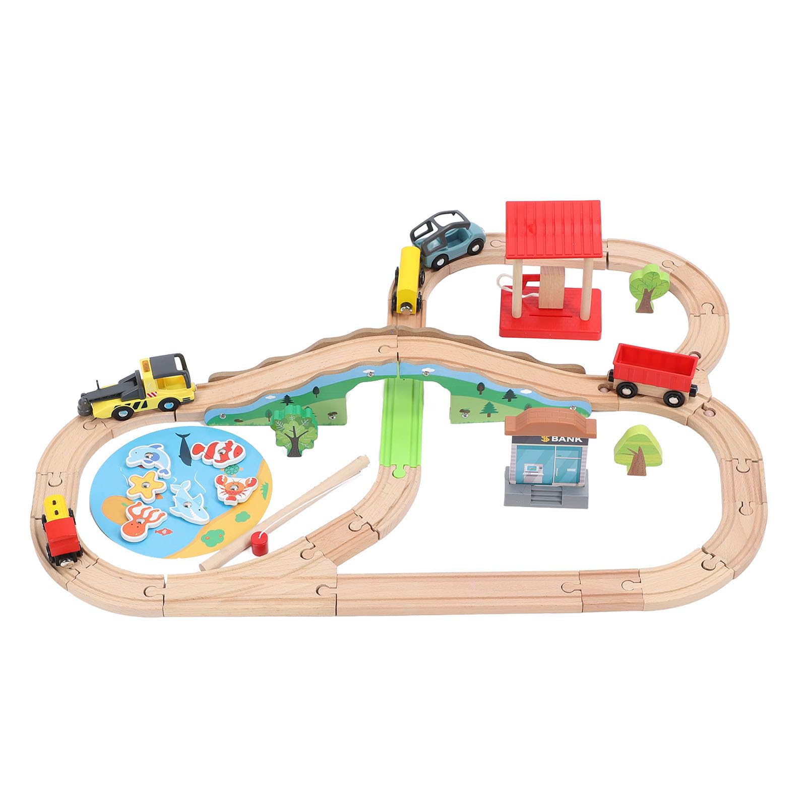 Hidyliu Juego de Vías de Tren de Madera, Juguete Educativo con Temática Urbana para Niños Pequeños de 2 Años en Adelante, Materiales Ecológicos y Seguros, 49 Piezas