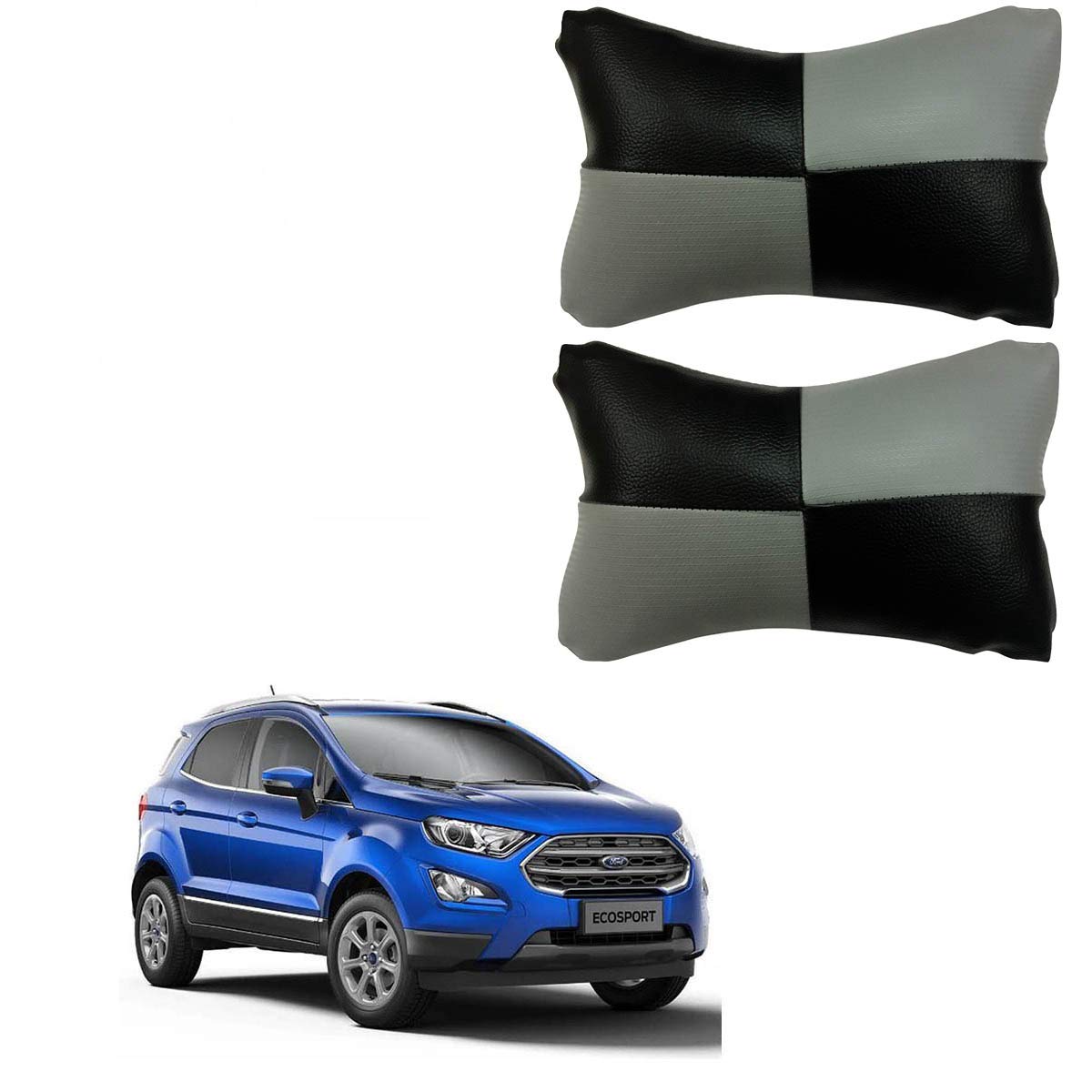 AdroitZ Grey Leathertte Material Neck Rest Cushion in Check Design for Car_217