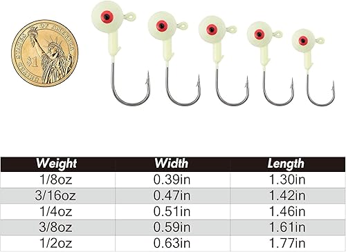 Miniatura 7 de Alwonder Paquete de 10 plantillas de pesca redondas, plantillas de bola de lubina, ojos 3D, ganchos de acero de alto carbono, señuelos de lubina,