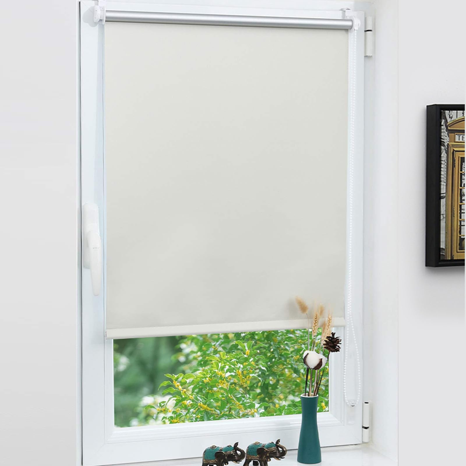 Grandekor Verdunklungsrollo ohne Bohren,Klemmrollo Thermorollo mit Hitzeschutz, Rollos für Fenster Montage mit oder ohne Bohren