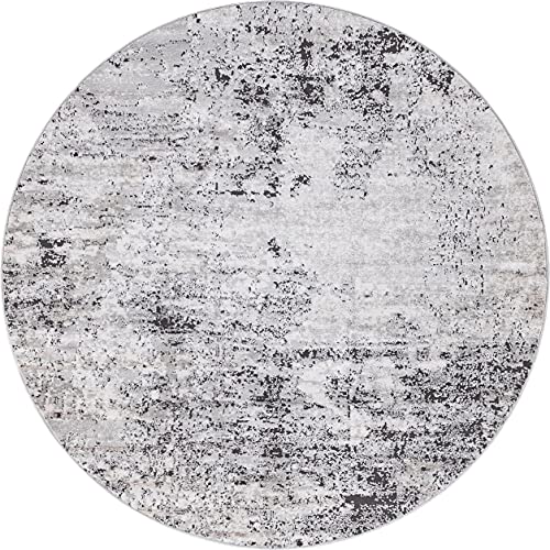 Rugs.com Leipzig Collection Round Rug – 6 Ft Round Grey Low-Pile Rug Perfect For Kitchens, Dining Rooms #TOP1