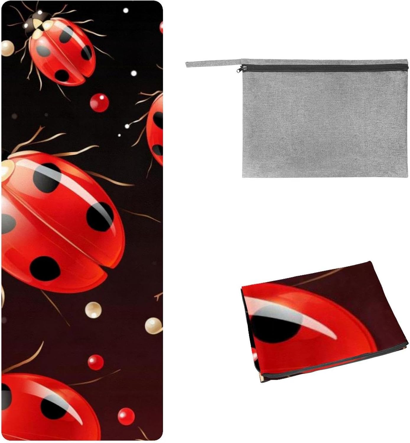Yoga Towel, Ladybug Pattern Non Slip Sweat Absorbent Hot Yoga Mat Towel for Hot Yoga, Pilates and Fitness - 72.8" x 26.8"