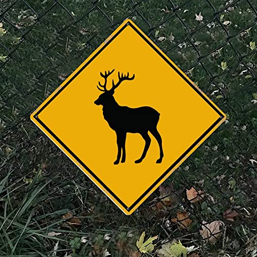 Panneau d'avertissement cerf en métal vintage 38 cm déco murale