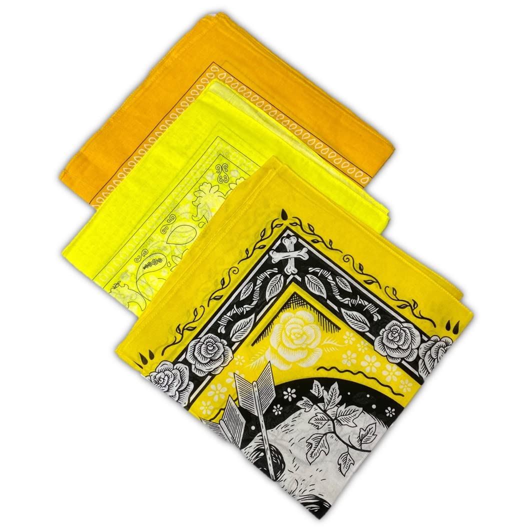 Stylex Party Unisex Yellow Pack Of 3 Bandana Head Scarf Wrist Wrap Biker Skull Paisley Neon