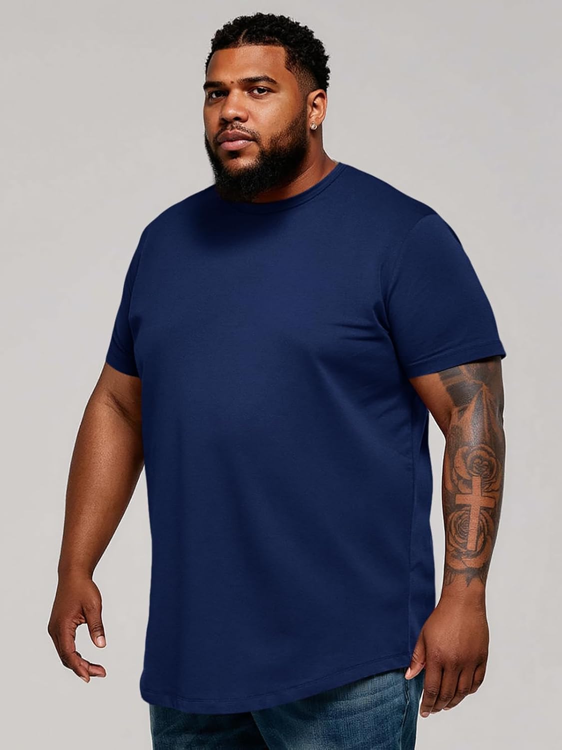 Runcati Mens Big and Tall Shirts Short Sleeve Crew Neck Casual T-Shirt Hipster Hip Hop Longline Tee Shirts - Image 2