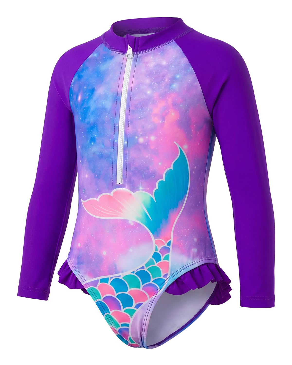 JiAmy Mädchen Badeanzug Kinder Langärmelig UV Schwimmanzug Einteilig Sommer Sportlich Rash Guards für 3–12 Jahre/98-158