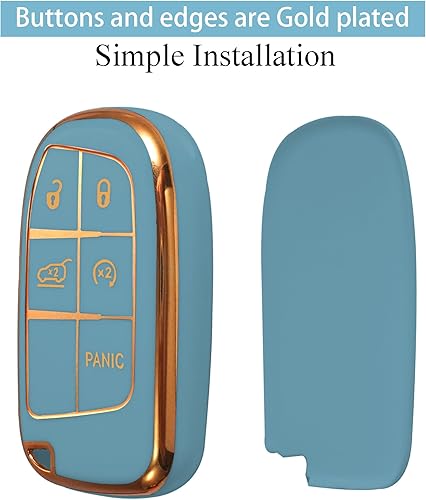 Miniatura 4 de Yonmcfn Funda para llavero Jeep con llavero de metal, carcasa de llave dorada de TPU suave de 5 botones, compatible con llave de automóvil Grand