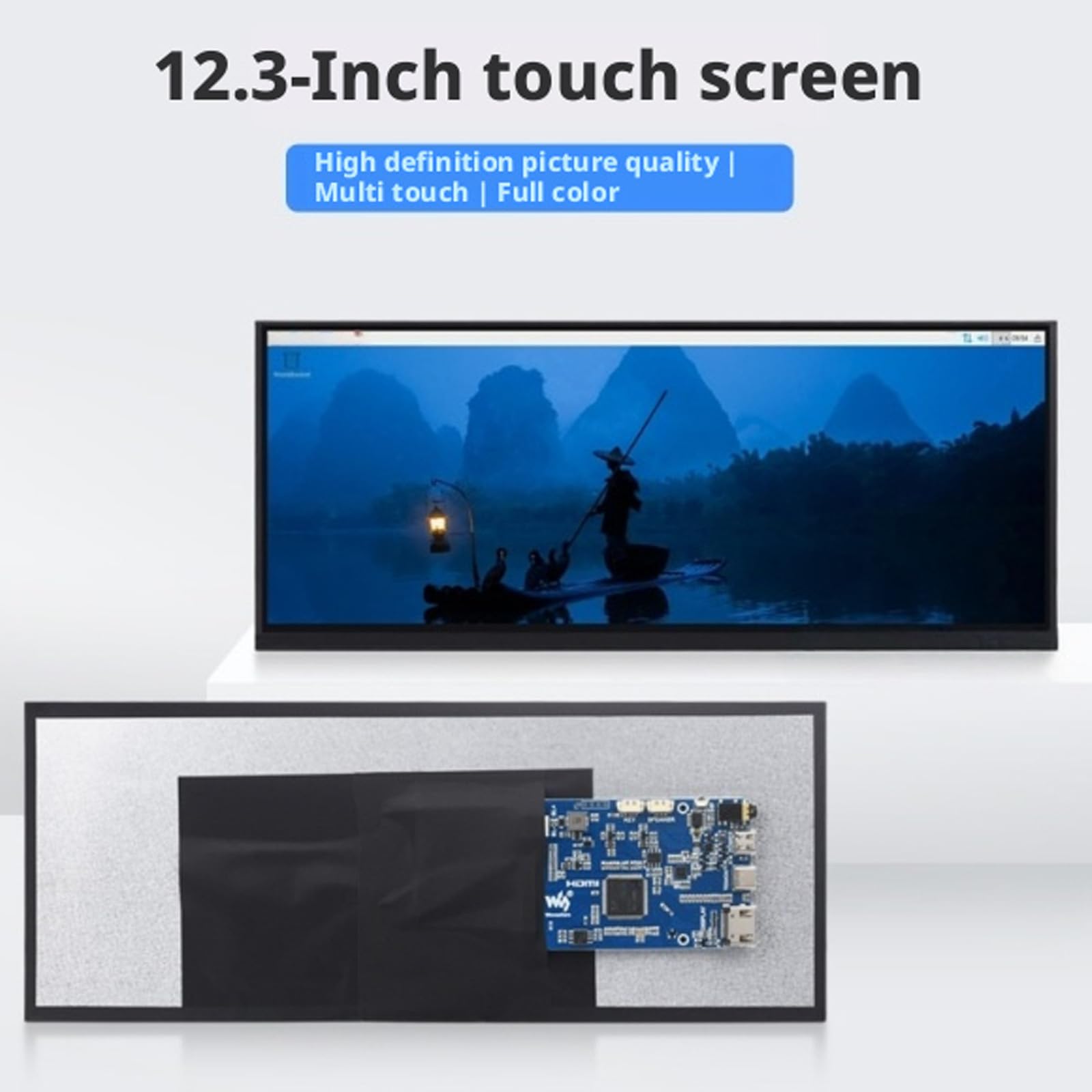 Pantalla táctil rectangular de 12.3 pulgadas, resolución de 1920 x 720, pantalla LCD táctil capacitiva de 10 puntos, panel LCD rectangular de repuesto