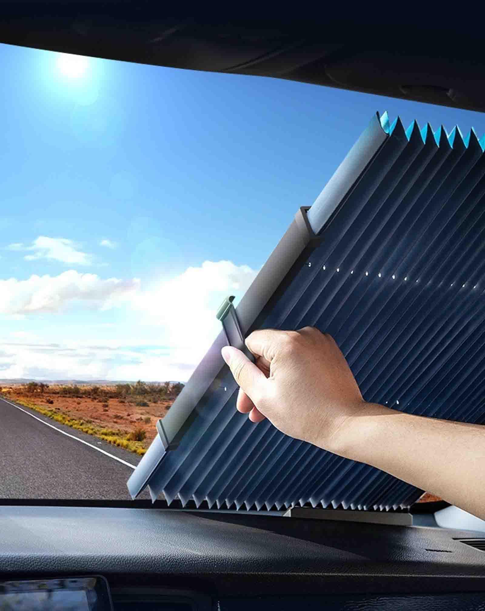 Parasol para parabrisas, sistema de aislamiento térmico plegable telescópico automático con ventosas, fácil de cortar para un ajuste personalizado