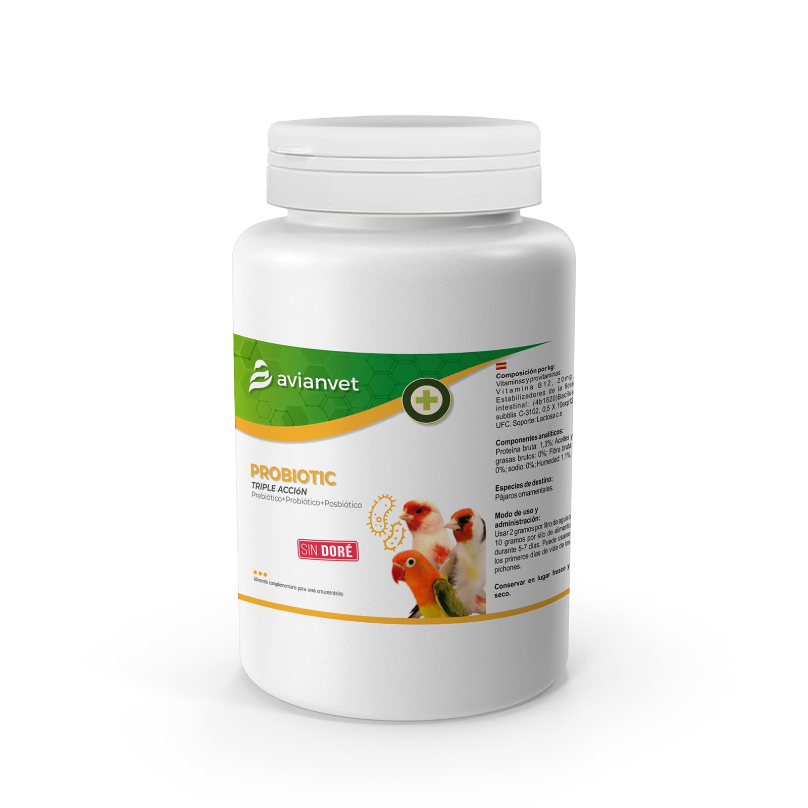 Probiotic Tripla Azione | Integratore alimentare per uccelli | con effetti prebiotici, probiotici e postbiotici 250 G