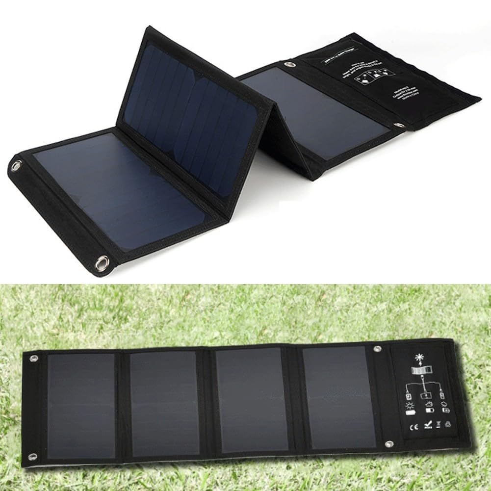 Zoegneer 28W Pannello Solare Portatile Pieghevole Doppio IP65 Impermeabile per Outdoor Campeggio Escursionismo con Cavo per Dispositivi Android