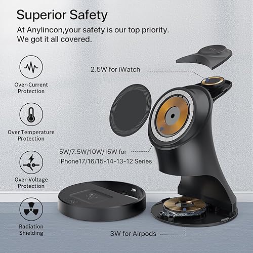 Miniatura 5 de Cargador inalámbrico, soporte de cargador inalámbrico magnético 3 en 1, base de carga inalámbrica rápida para iPhone 171615141312, Apple Watch