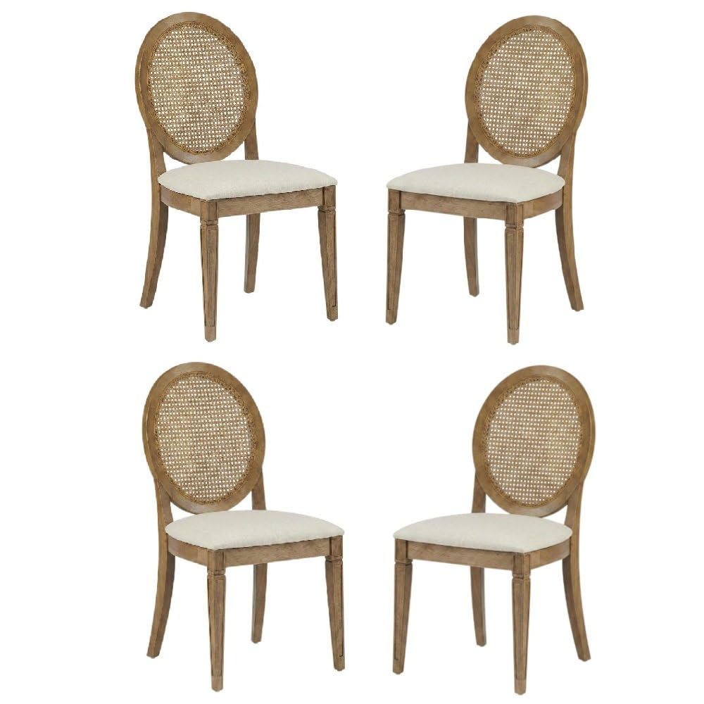 Brown 4-Piece Cane-Back Dining Chair Set by Furnifact – Rubberwood 85.00%,Fabric 5.00%,Foam 5.00%,Paper Rattan 5.00%, Brown, Pack of 4