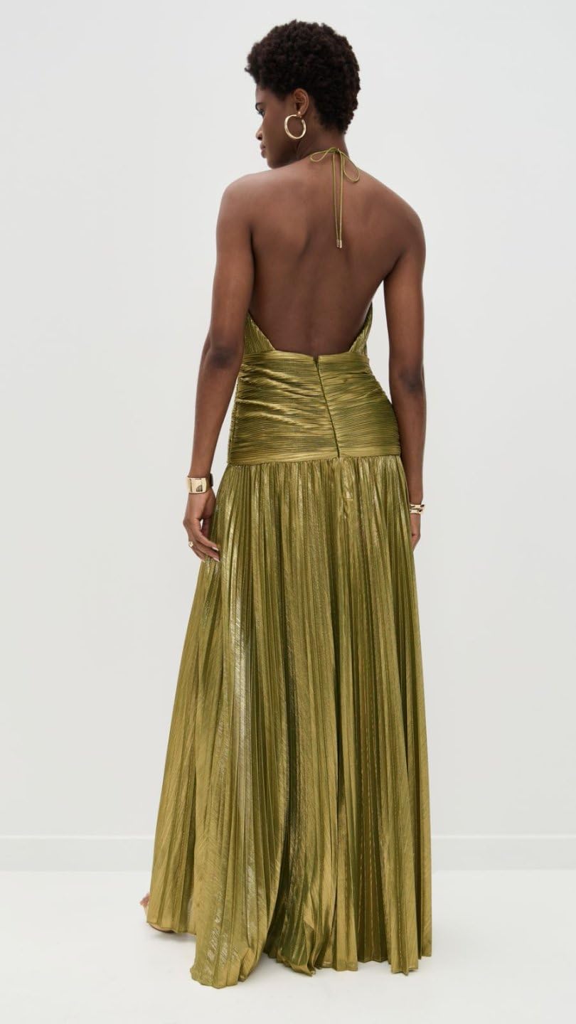 Lady's Sleeveless, Halter, Backless,Pleated Skirt， Form-Fitting Dress for a Sexy Party Occasion