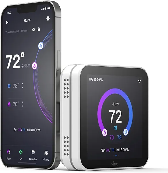 vine Smart Thermostats for Home, 7 Day Programmable WiFi Thermostat for House, 4.0" Touch Color Screen, App/Voice Control, Compatible with Alexa & Google Assistant, C-Wire Required