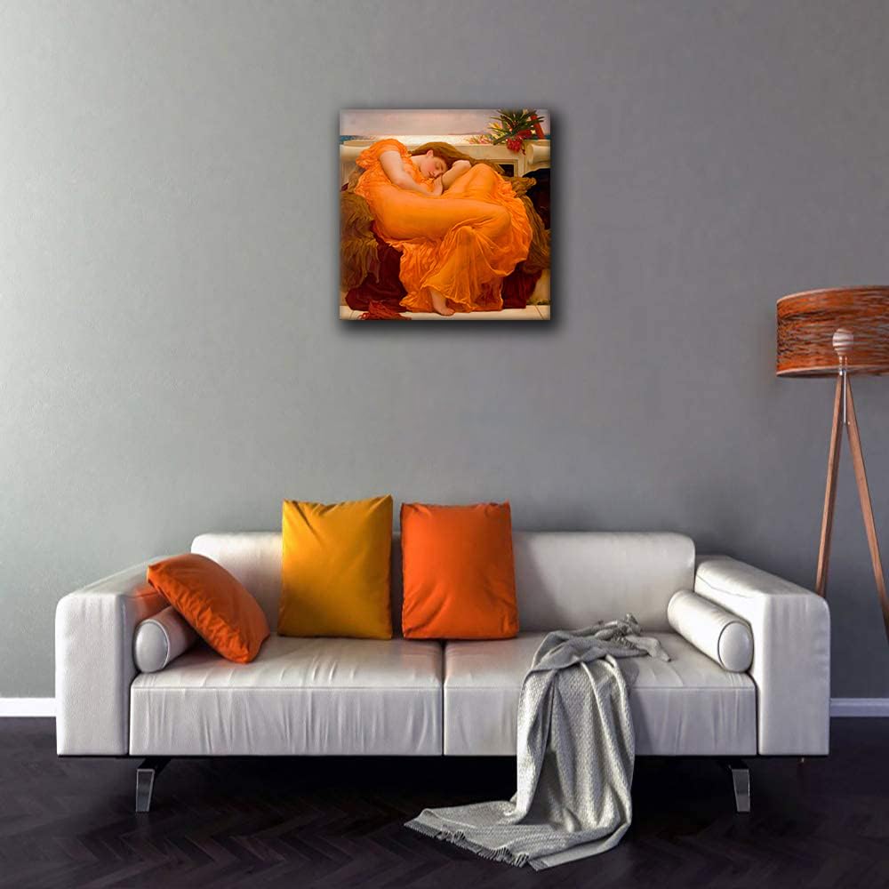 famous painting of woman sleeping in orange dress Flaming June Oil