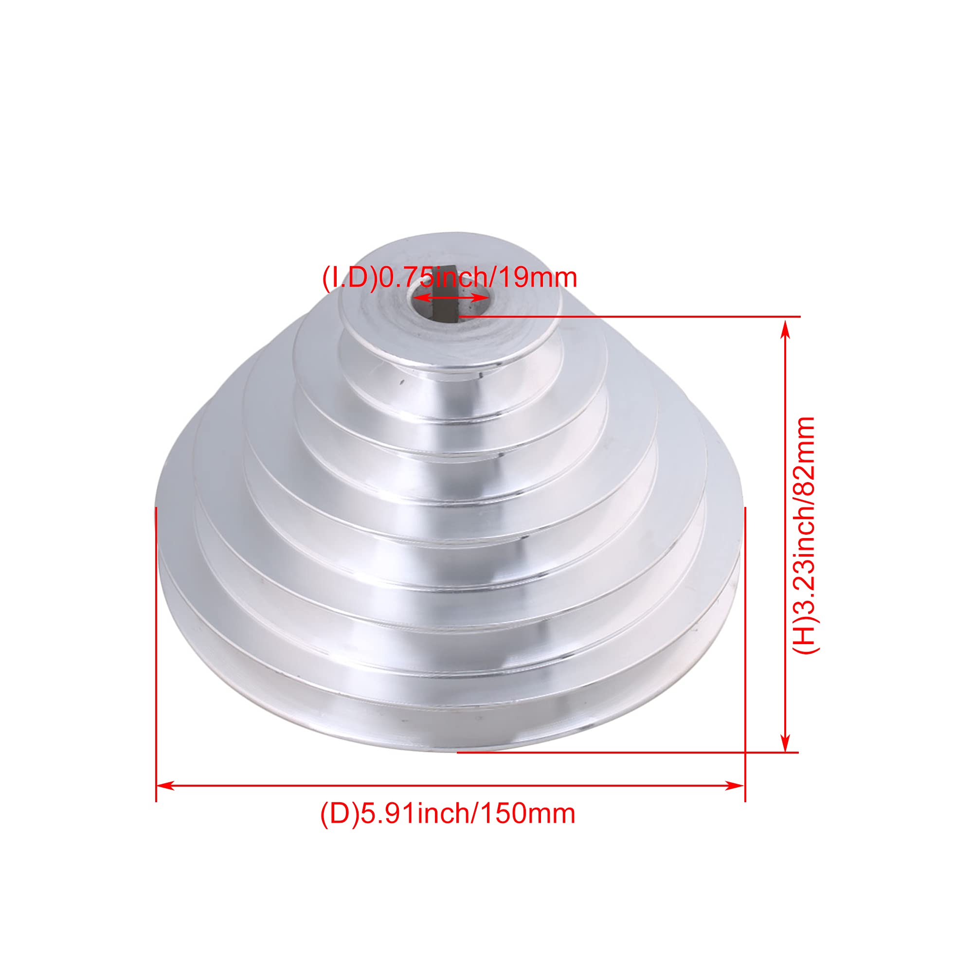 Puleggia per pagoda a 5 gradini con foro da 19 mm, diametro esterno 54 mm-150 mm, in alluminio, 5 fessure di tipo A, puleggia a 5 fasi, larghezza cinghia 12,7 mm