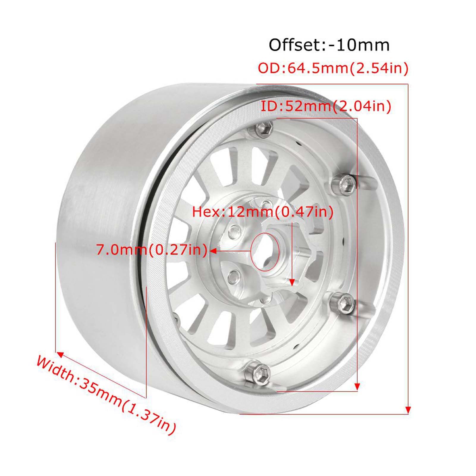 KEEDA Roues Beadlock en aluminium 2,2 - Profondeur d'insertion de 10 mm - 12 rayons - Pour SCX10 RR10 TRX4 VS4-10 Gen8 1/10 RC Crawler - Noir
