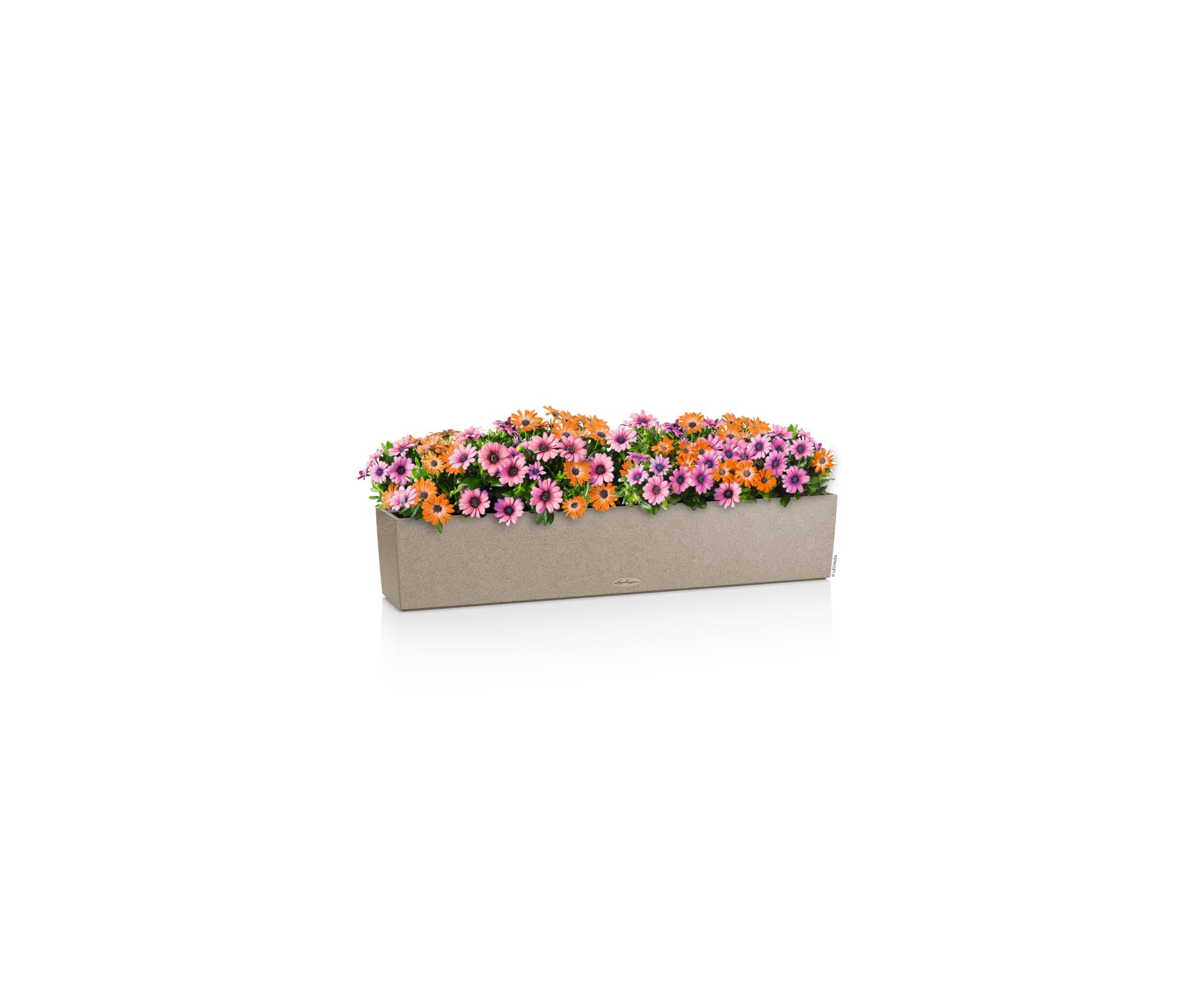 Lechuza - Macetero Balconera Stone 100, Color Beige Arena, con Sistema de riego, indicador de Nivel de Agua e Inserto, Aspecto de Piedra, 99 x 19 x 19 cm, 15437