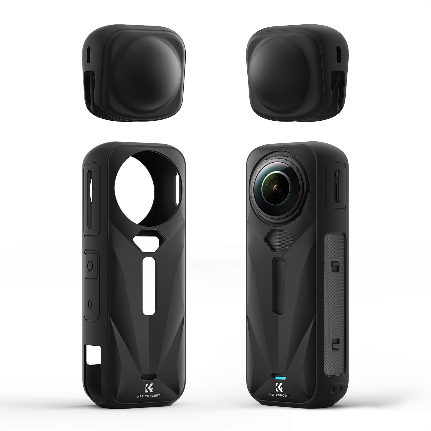 K&F CONCEPT Black Silicone Sleeve Case for Insta360 X5, Soft Protective Case with Lens Cover, Battery Side Open, All-Round Protect Action Camera