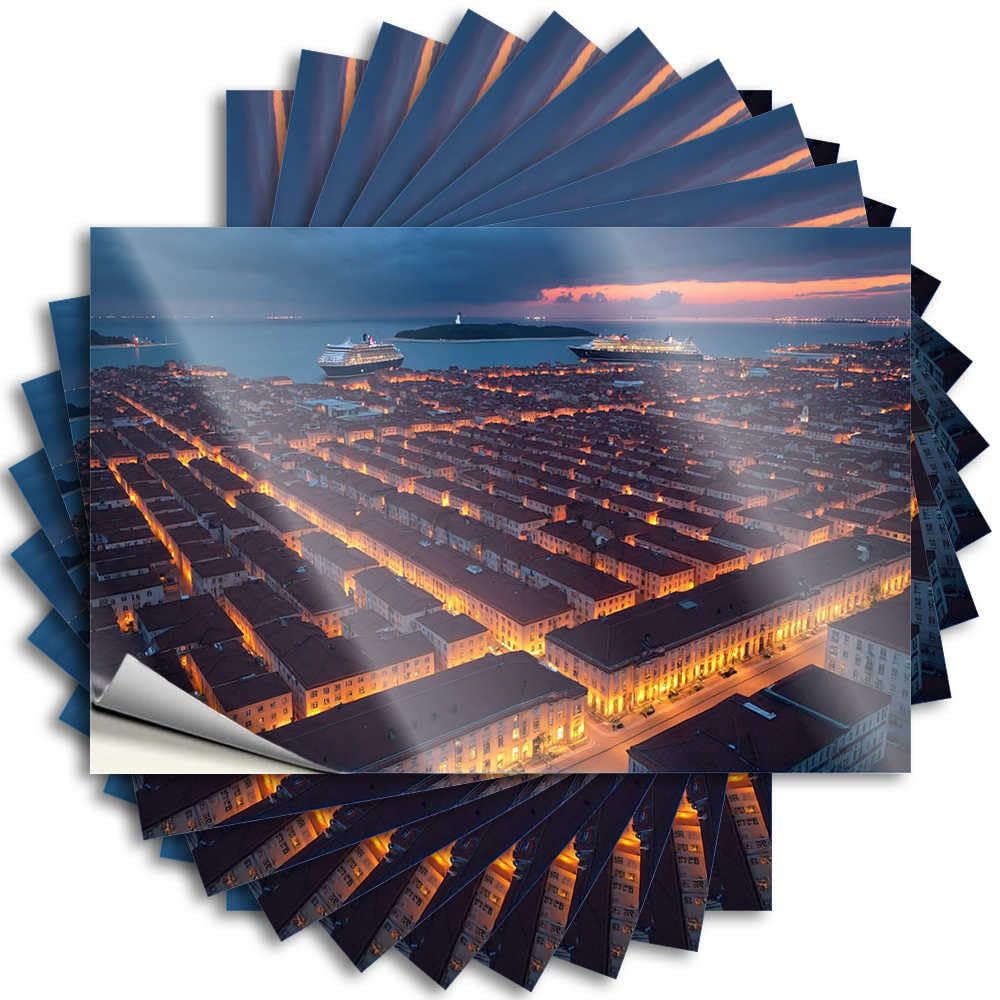 Quote Music | Half Wall Cityscape Illuminated By Sunset with Cruise Ships in The Backgrou for Tiki(12X18CM)