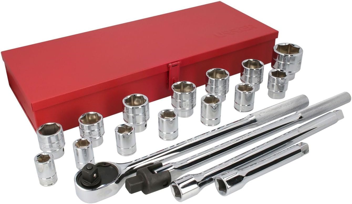 Urrea 55200 12 Point 3/4-Inch Drive Chrome Socket Set, 20-Piece