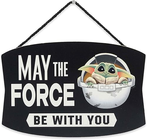 Disney Star Wars May the Force Be With You Baby Grogu - Decoración colgante de madera para pared, divertido letrero de Yoda para decoración del hogar