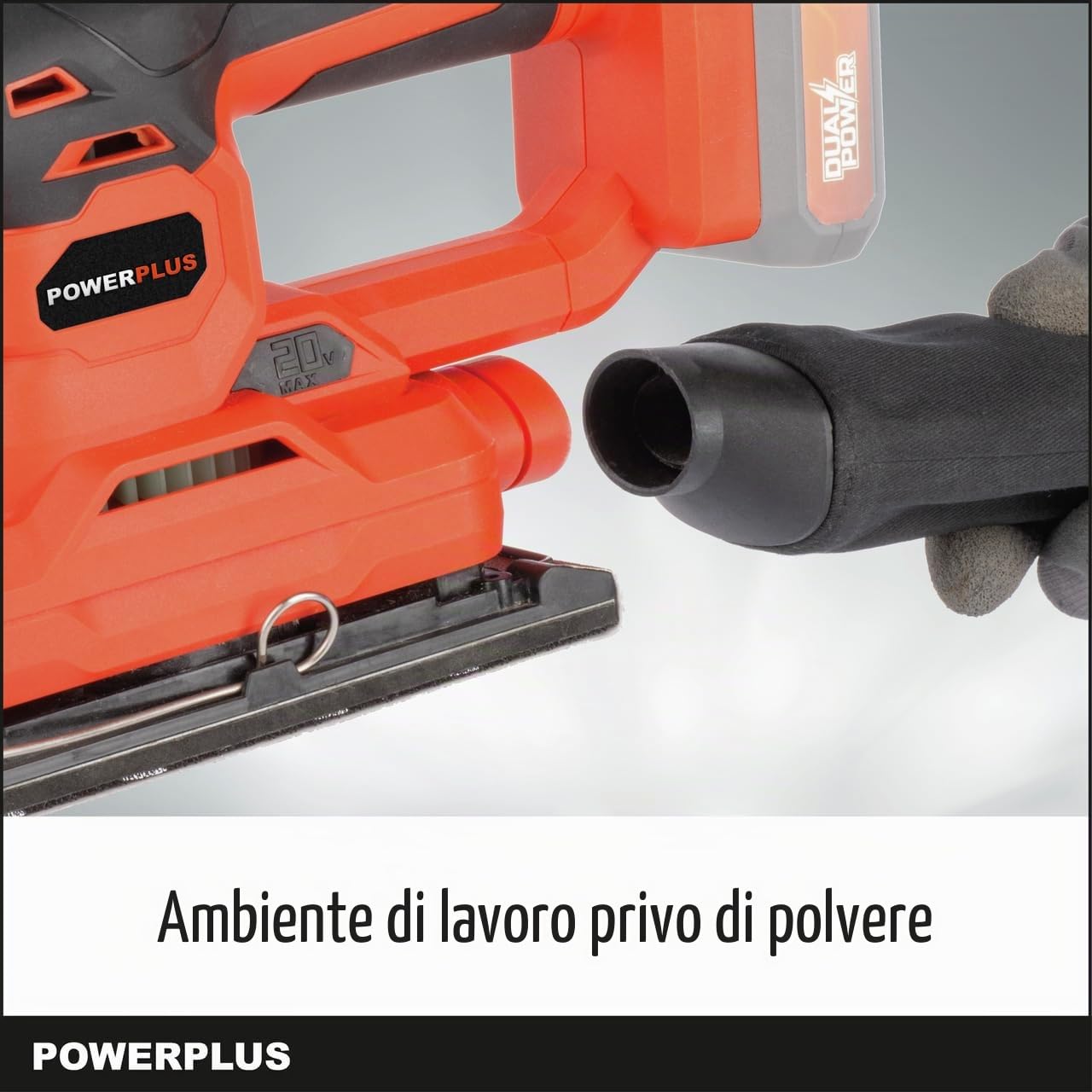 Powerplus Dual Power - Levigatrice vibrante senza fili, 20 V, POWDP50300, carta abrasiva, 187 x 90 mm, 24.000 min-1, con 1 sacchetto per la polvere e 1 foglio di carta abrasiva, senza batteria e