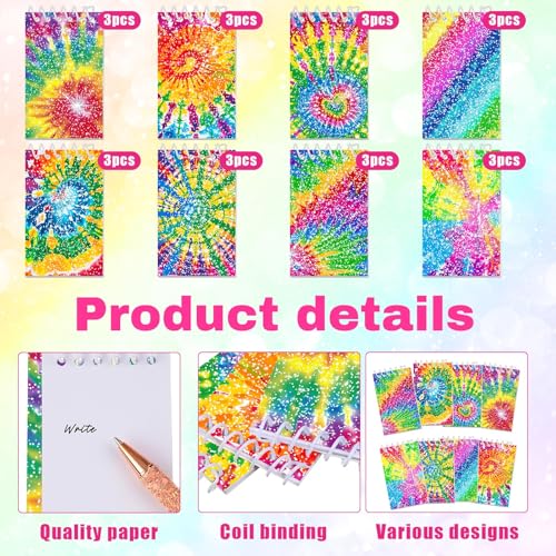 Image of Glenmal 24 Pcs Mini Notepads for Kids Party Favors Mini Tie Dye Note Pads Glitter Colorful Little Pocket Notepads for Girls Gift Classroom Rewards 20 Pages Each (Multicolor)