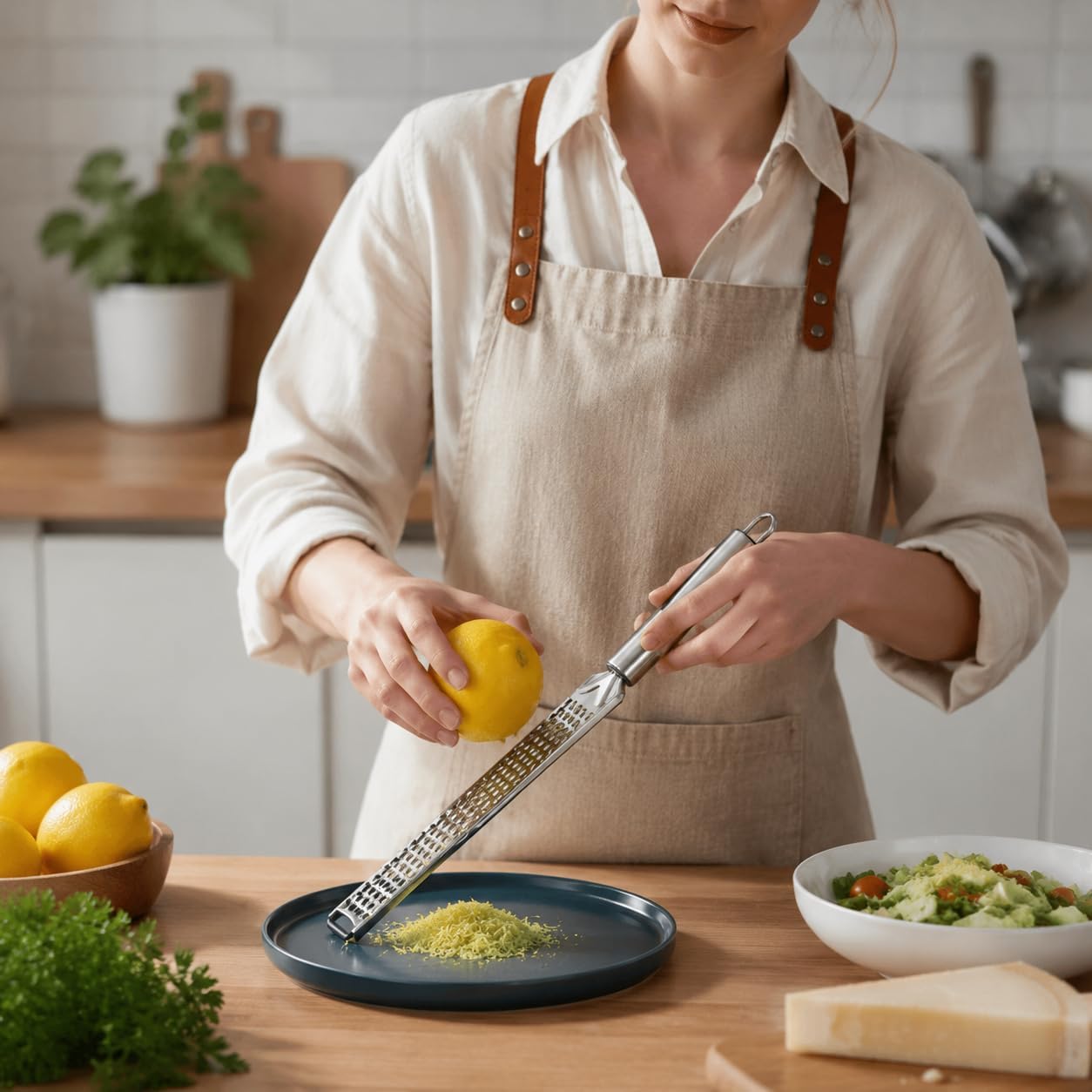 Stainless steel flat-bottomed grater, ideal for grating and peeling ingredients such as ginger and lemon zest; a kitchen gadget image 3