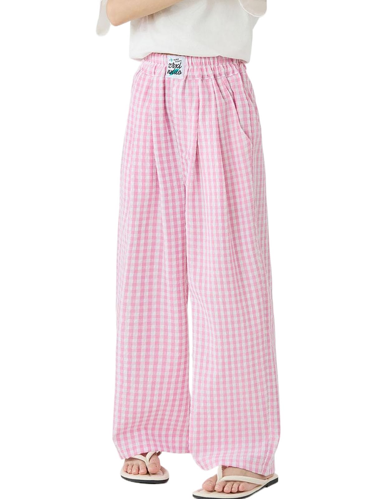 Rolanko Girls Wide Leg Pants Flowy Palazzo Pants for Girls Kids Linen Trousers Loose Fit Casual Beach Travel 6-15Y