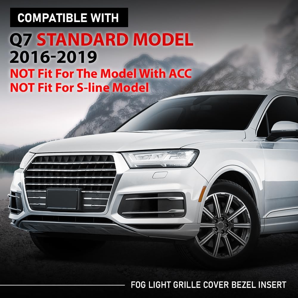 G-PLUS Pair Front Bumper Fog Light Grille Cover Bezel Insert, Compatible with Audi Q7 Standard Model 2016-2019, Left Driver & Right Passenger Side 2PCS
