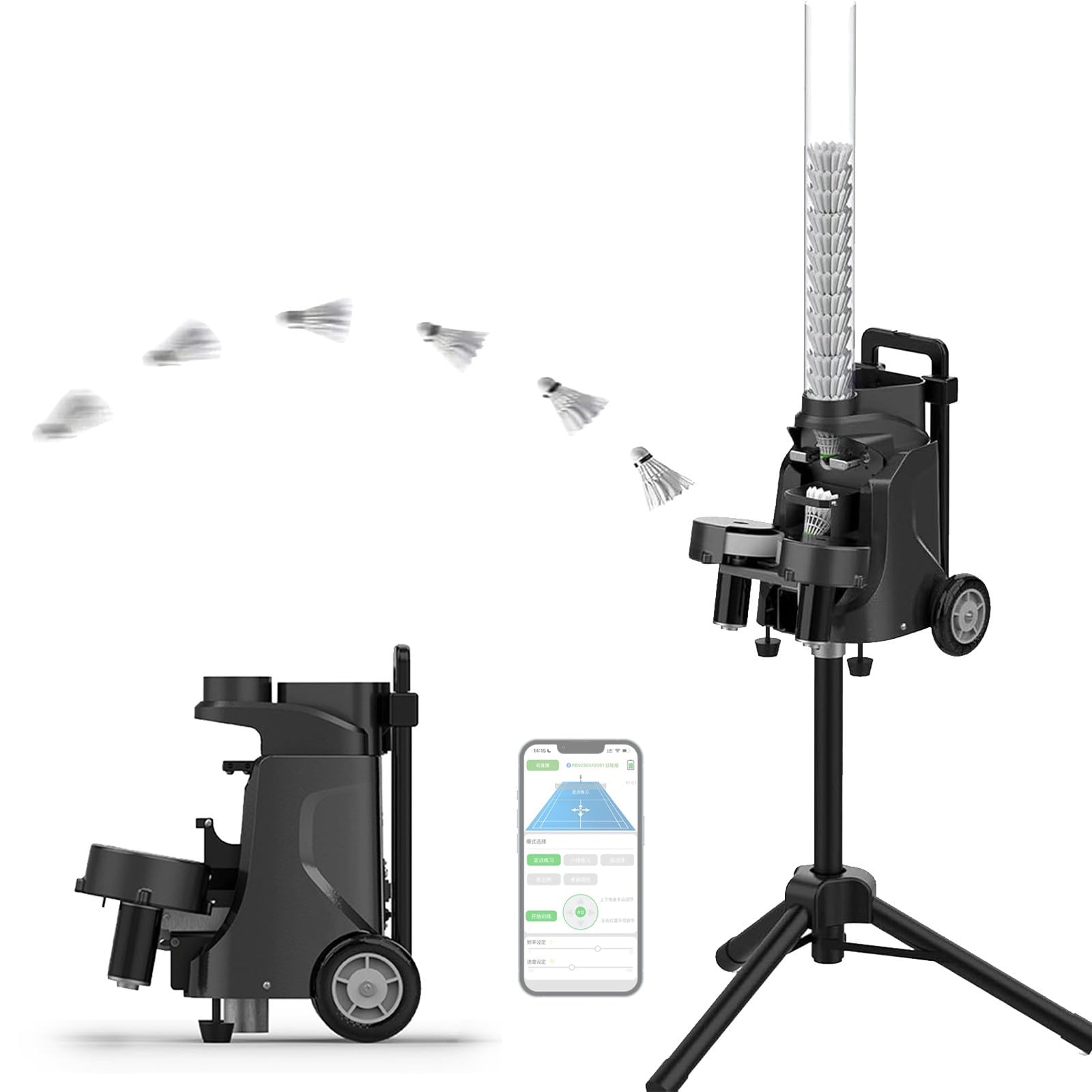 Eastnmythet Cordless Badminton Serve Training Machine, Battery Powered Automatic Shuttlecock Feeder, Beginners Badminton Thrower, 52 Ball Capacity, Adjustable Height
