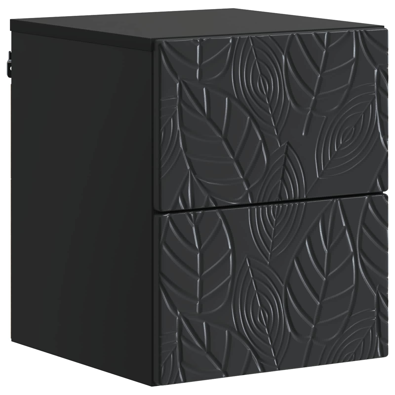 Mobiletto da Notte a Muro Nero 34,5 x 33 x 40 cm | Legno Ingegnerizzato, 2 Cassetti, Capacità 60 kg, Montaggio a Parete