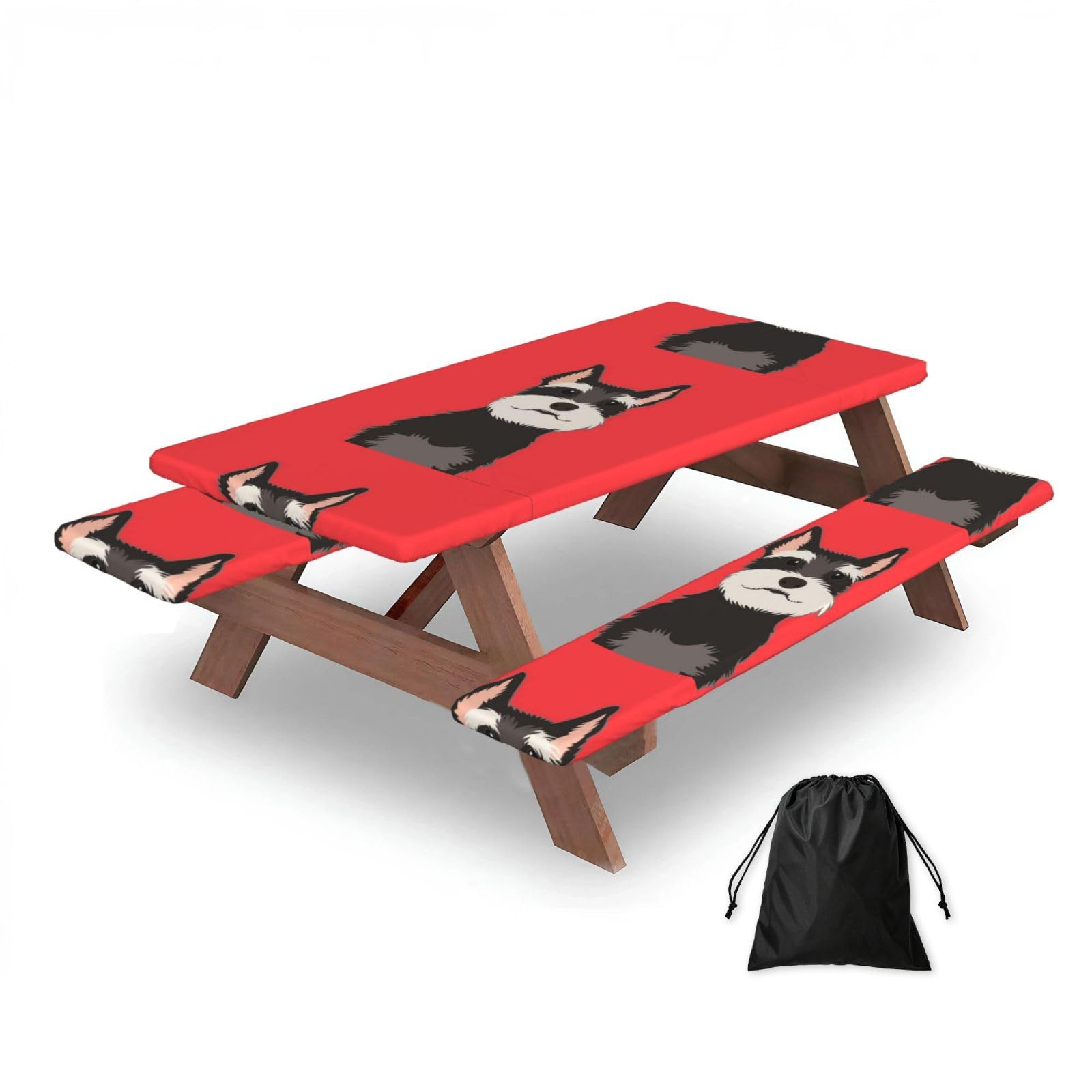 Dopklna As Picture Schnauzer Buddy Dog, Picnic Table Cover With Bench Covers -Waterproof Elastic Fitted Tablecloth For Garden Camping Patio 76X152cm