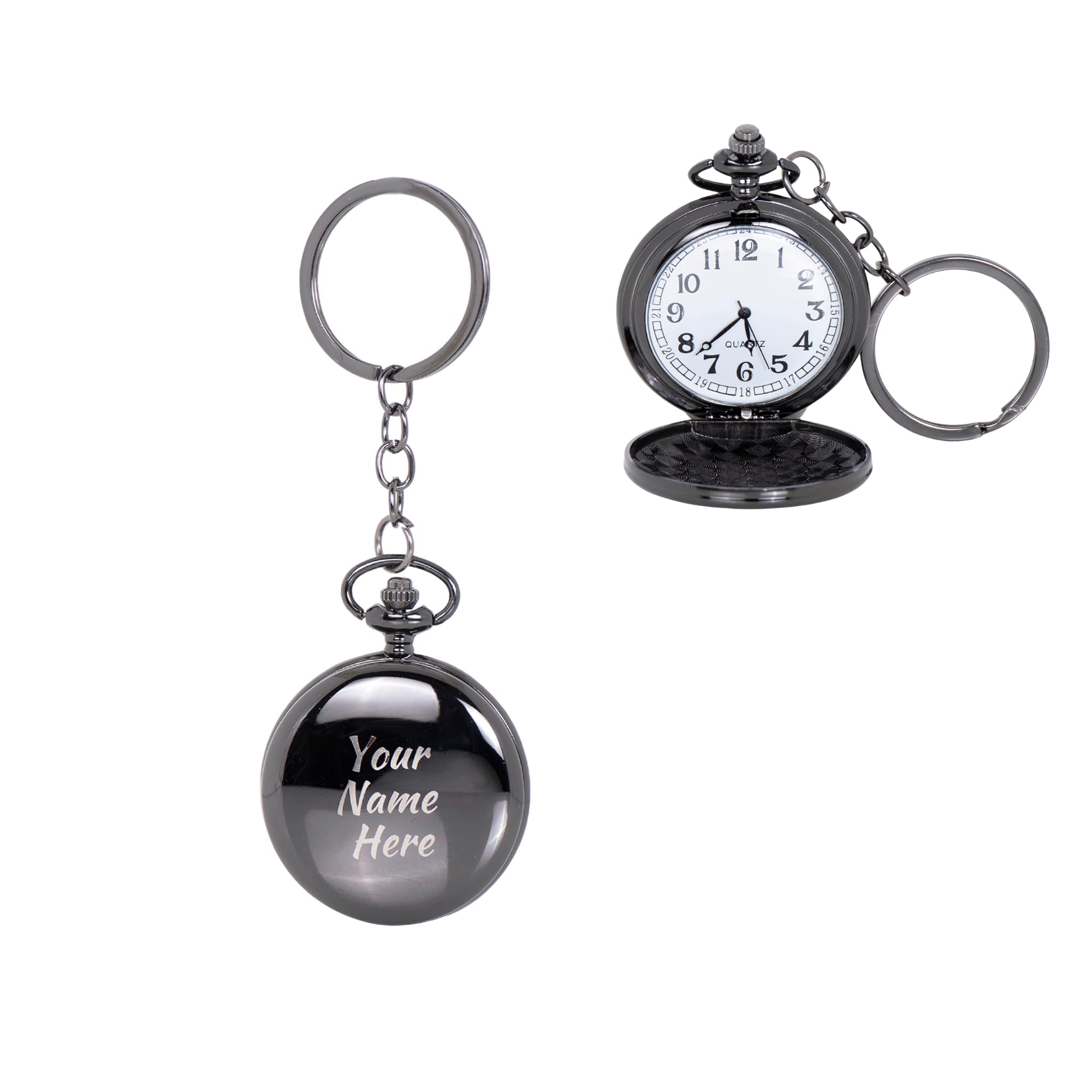 crownlit Unisex Personalized Antique Analog Pocket Watch Keychain, band_color- Silver , dial_color - White-picture-0
