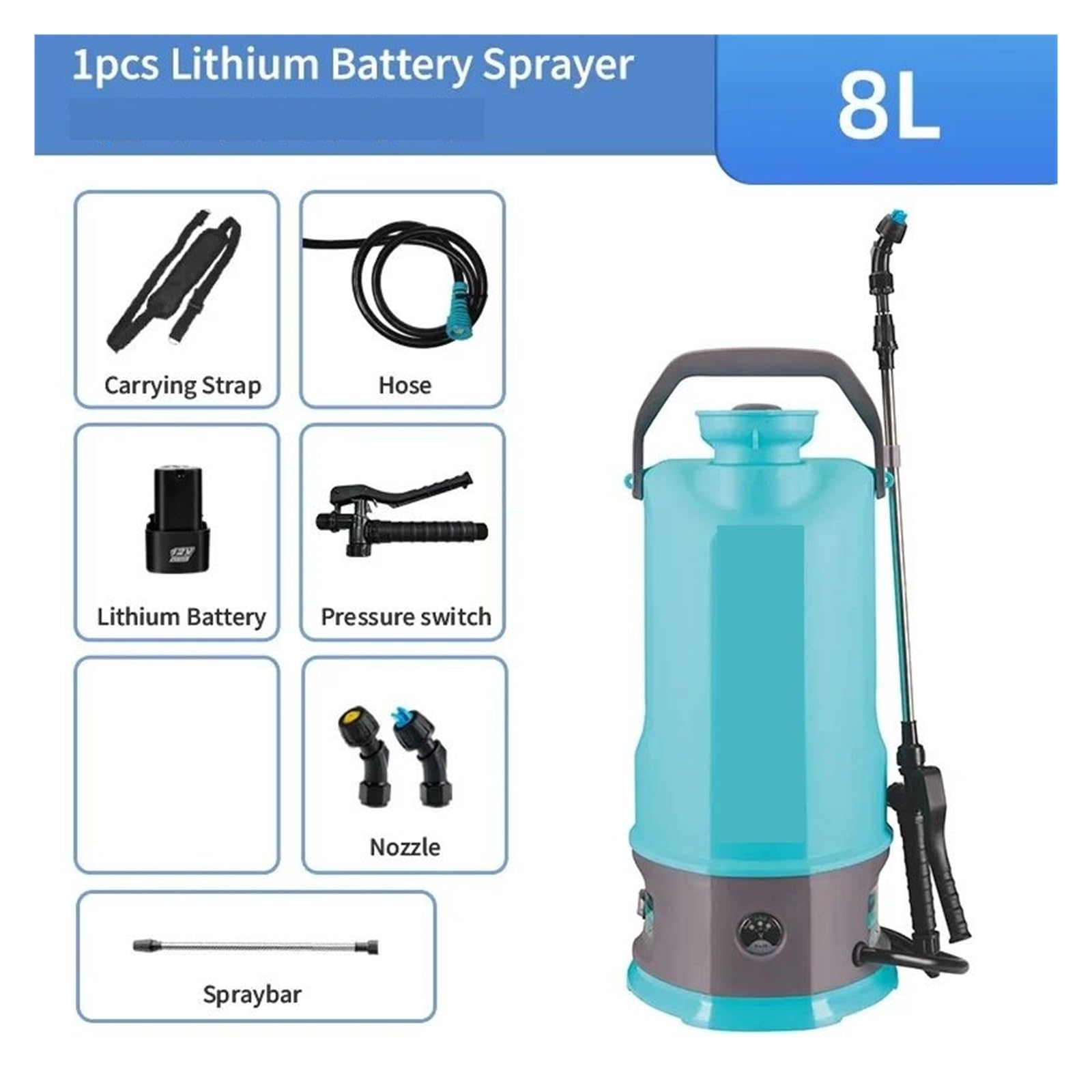 Pulvérisateur électrique 20 L/10 L/8 L, Outil de jardina agricole recharable, arrosa arrière, pulvérisateur à Batterie à atomisation Haute Pression(10L)